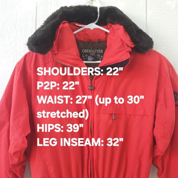 VTG Obermeyer St Moritz Ski Suit Womens 8 Tall Red Zip Pocket Hooded Snowboard - Picture 3 of 16